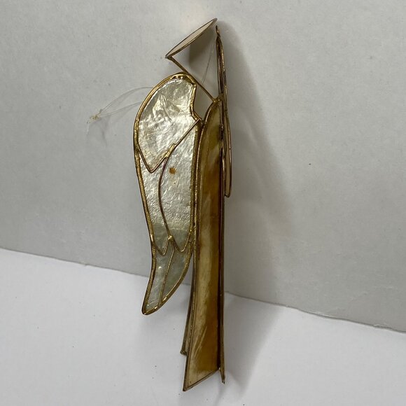 Vintage Stained Glass Angel Christmas Ornament Gold Tone Iridescent Figurine - Picture 2 of 3